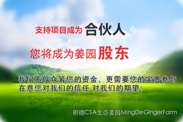 明德CSA生态姜园 - 一个革新的农业未来!尊敬的未来合伙人,诚挚邀请您成为七不姜姜园的股东合伙人.... 明德CSA生态姜园 - 一个革新的农业未来!尊敬的未来合伙人,诚挚邀请您成为七不姜姜园的股东合伙人....